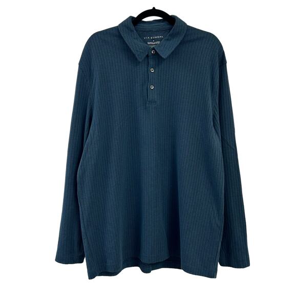 Via Europa Mens Blue Textured Long Sleeve Polo XL - Picture 1 of 4